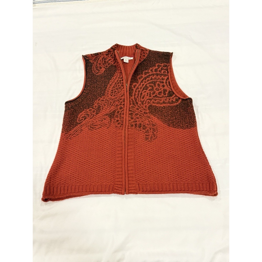 Coldwater Creek Sweater Vest Size L Large Red Full Zip Mock Neck Wool Blend